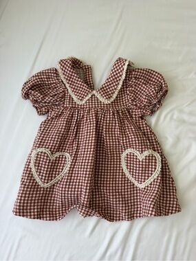Quincy Mae Gingham Heart Dress + Bloomers (3–6M)